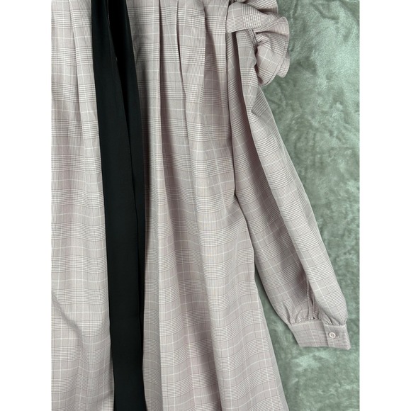 The Silhouette Pink Plaid Shirt Dress Dark Academia Heritage Tie Belt Pleated - Picture 15 of 16